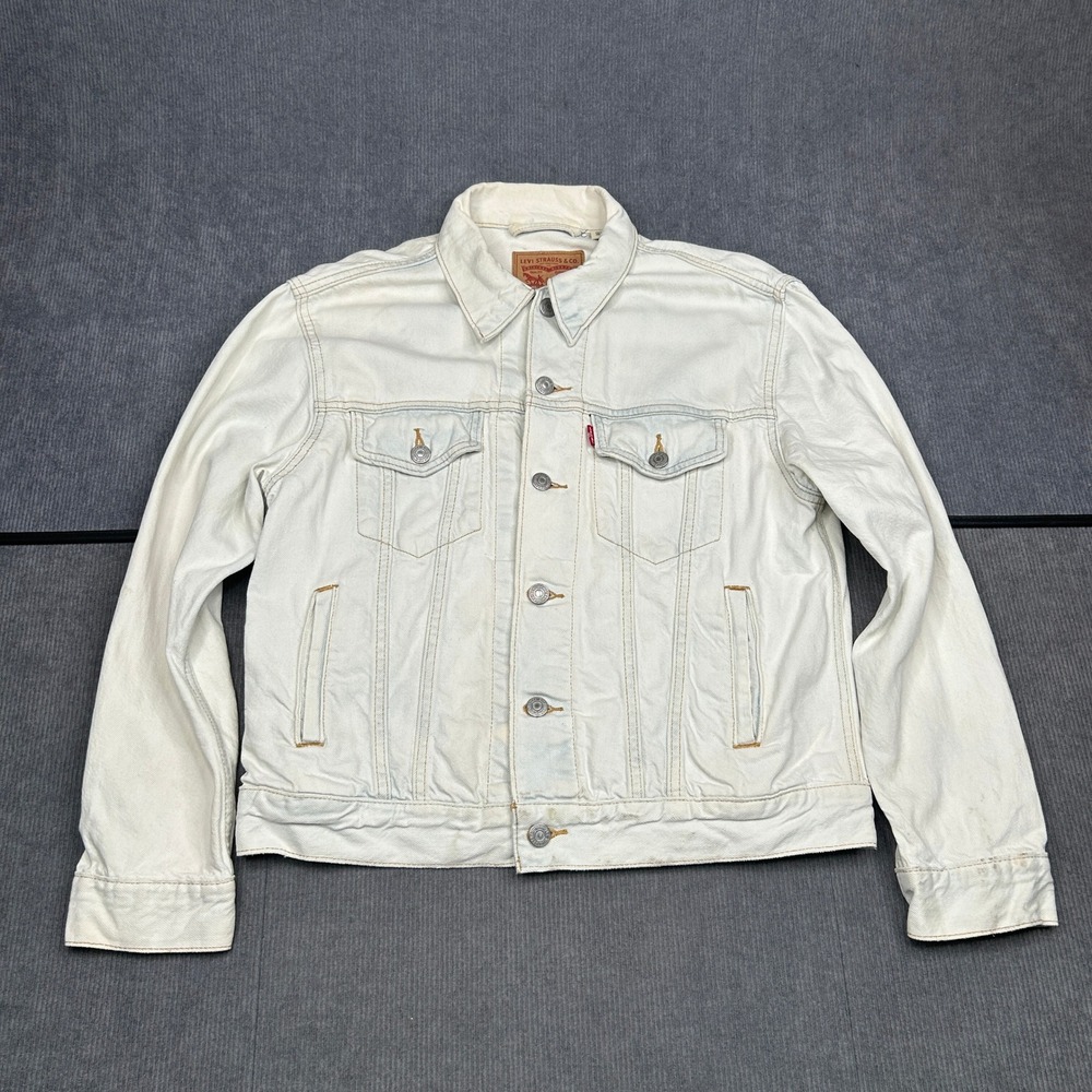 Levi's Denim Trucker Jacket Light Wash White Floral Embroidered Boho Women S